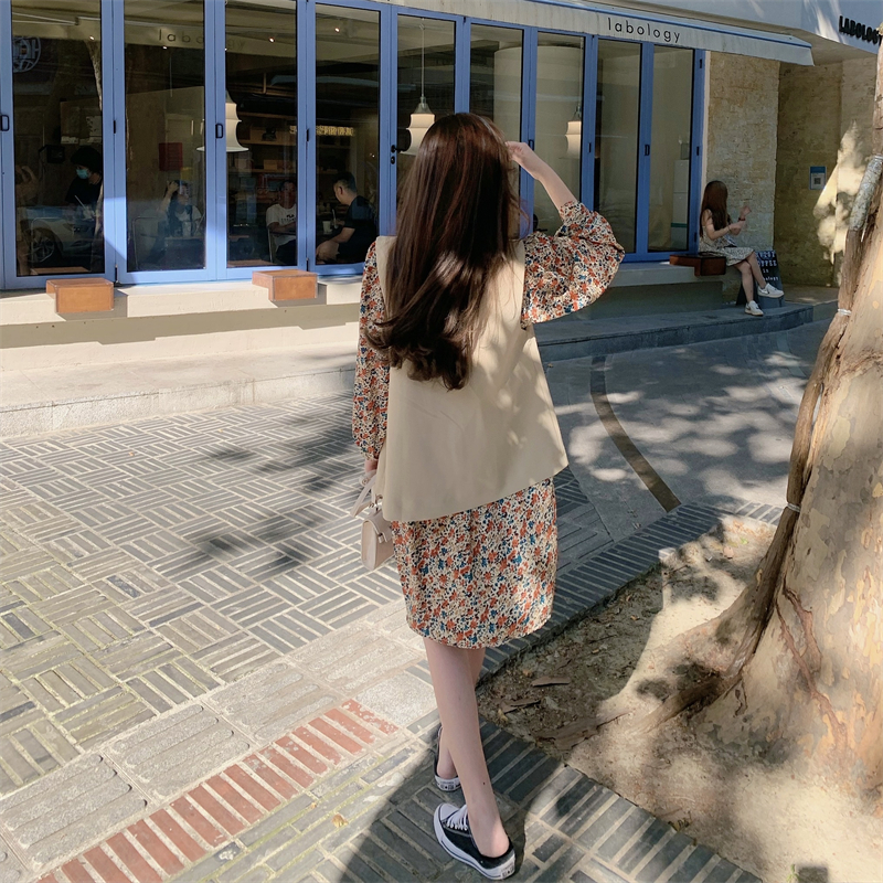 Floral Dress and Blazer Vest Two-Piece Set Spring 2025