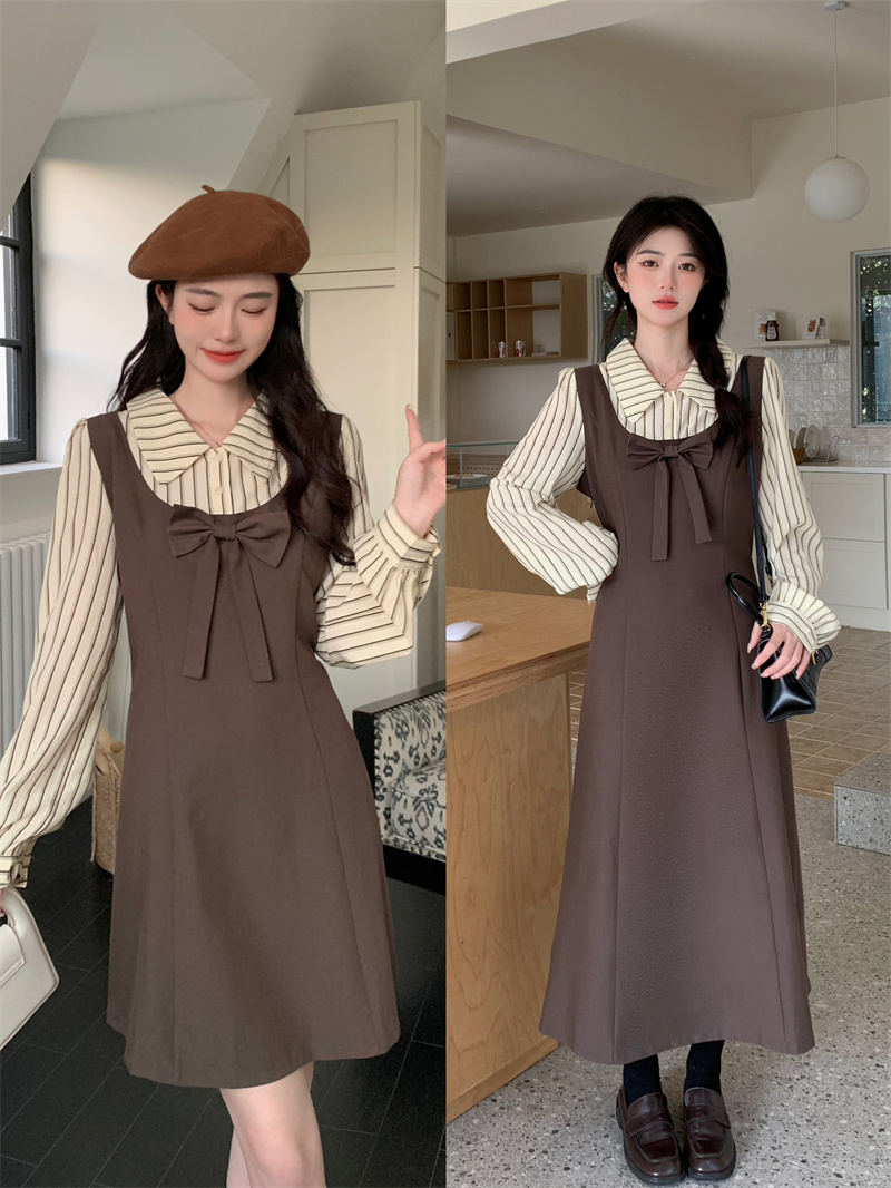 2025 Spring Striped Shirt Dress for Women Plus Size Long Sleeve A-Line