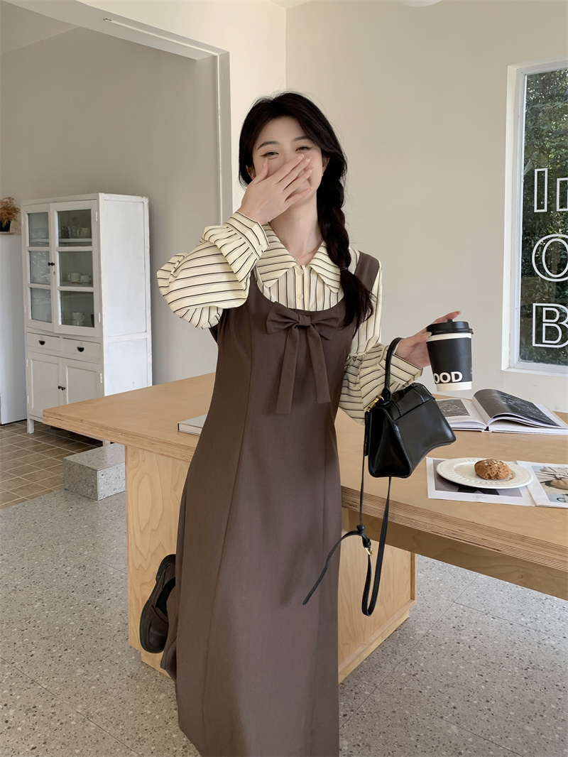 2025 Spring Striped Shirt Dress for Women Plus Size Long Sleeve A-Line