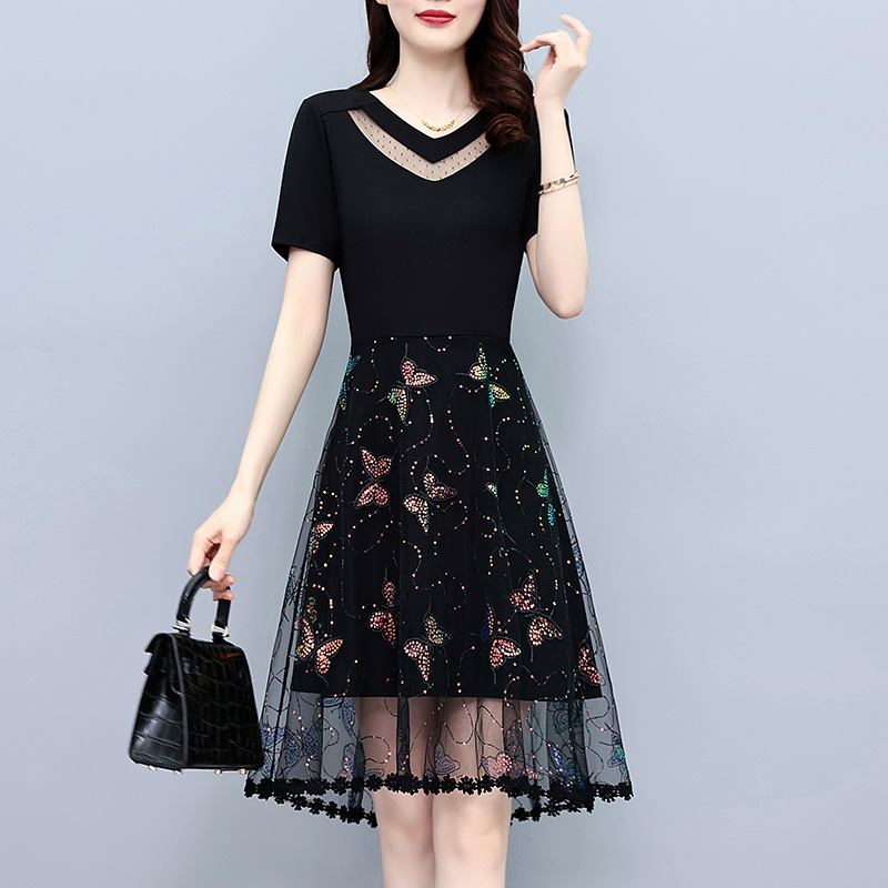 Plus Size Embroidered A-Line Short Sleeve Dress Summer