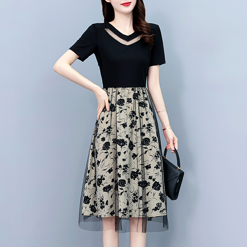 1773123701272_HMz7ME.jpg Plus Size Women's A-Line Midi Dress with Mesh Cutout Short Sleeve Summer