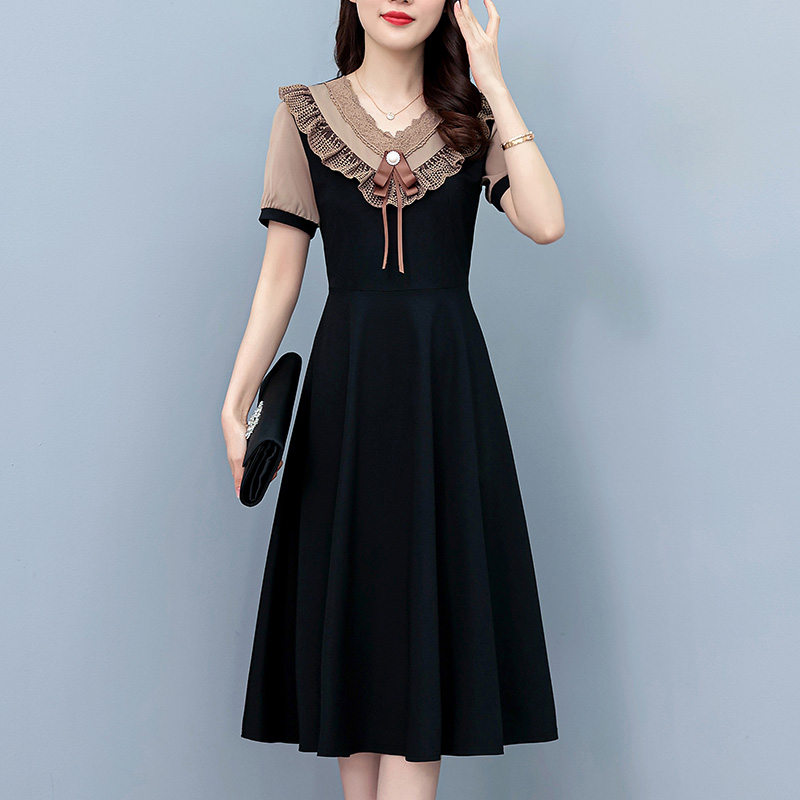 Summer New Elegant Faux Two-Piece Plus Size Women's Fashion Slim Fit Midi Short Sleeve Dress