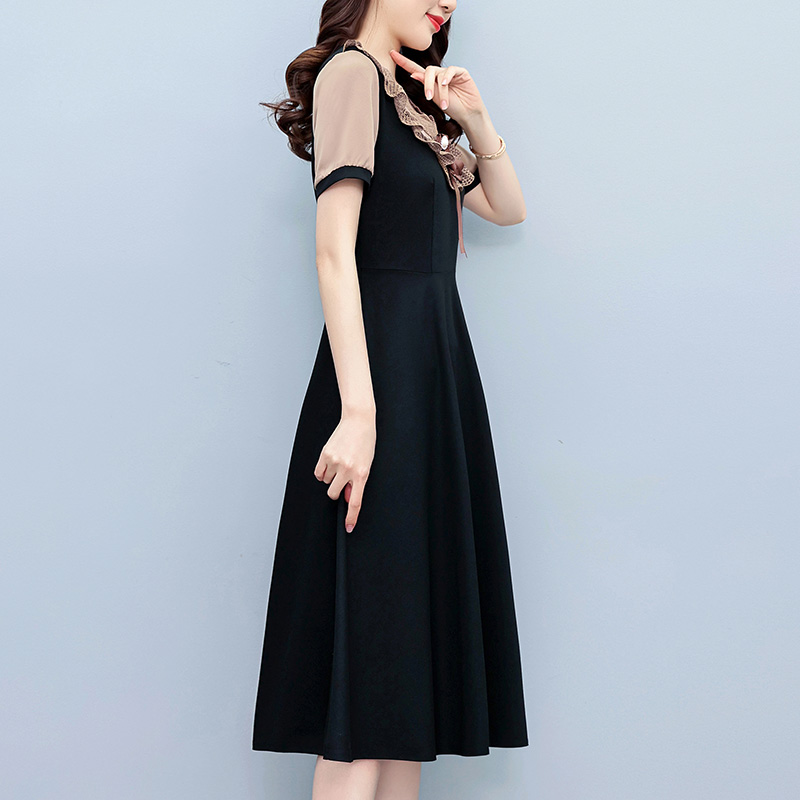 Summer New Elegant Faux Two-Piece Plus Size Women's Fashion Slim Fit Midi Short Sleeve Dress