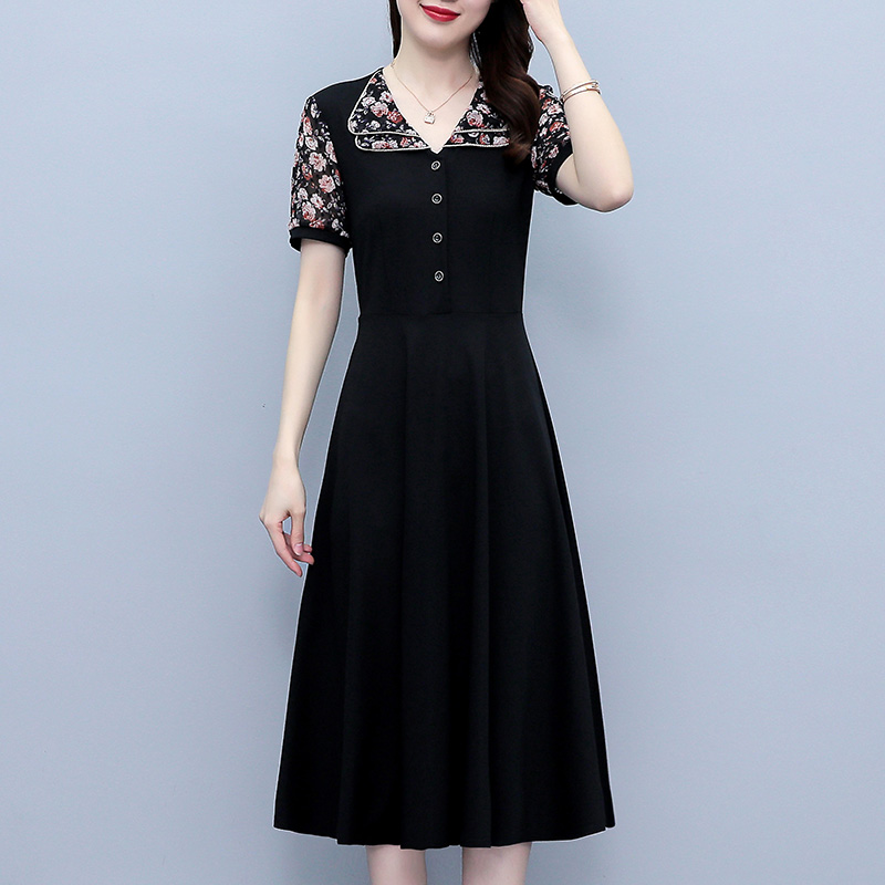 Plus Size Women's Chiffon Floral Short Sleeve Slimming Midi Dress Summer New - Style 41af22