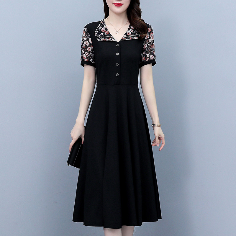 Plus Size Women's Chiffon Floral Short Sleeve Slimming Midi Dress Summer New - Style 41af22