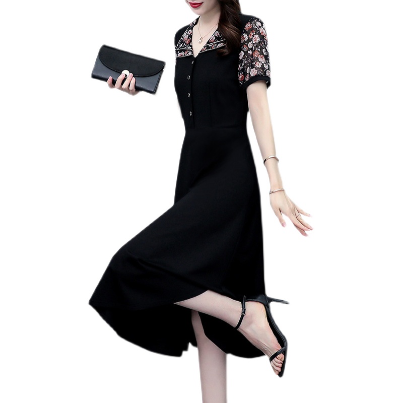 Plus Size Women's Chiffon Floral Short Sleeve Slimming Midi Dress Summer New - Style 41af22