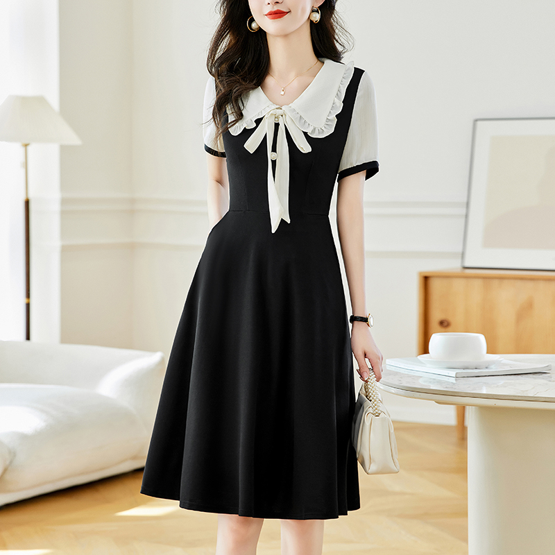 Summer Lady Elegant Faux Two Piece Slim Fit Midi Plus Size Women Dress Short Sleeve