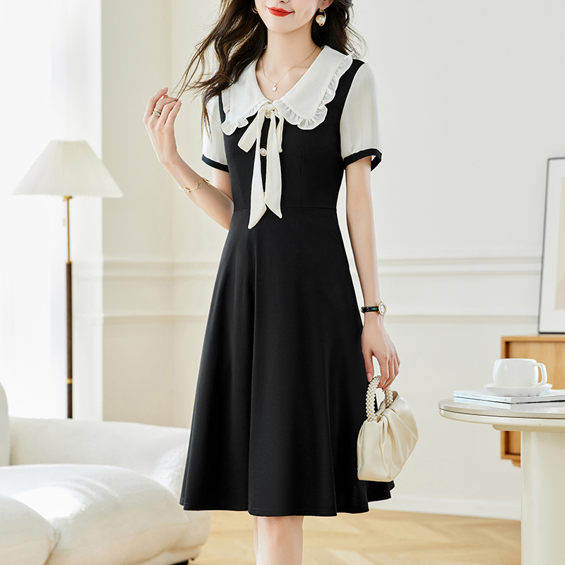 Summer Lady Elegant Faux Two Piece Slim Fit Midi Plus Size Women Dress Short Sleeve