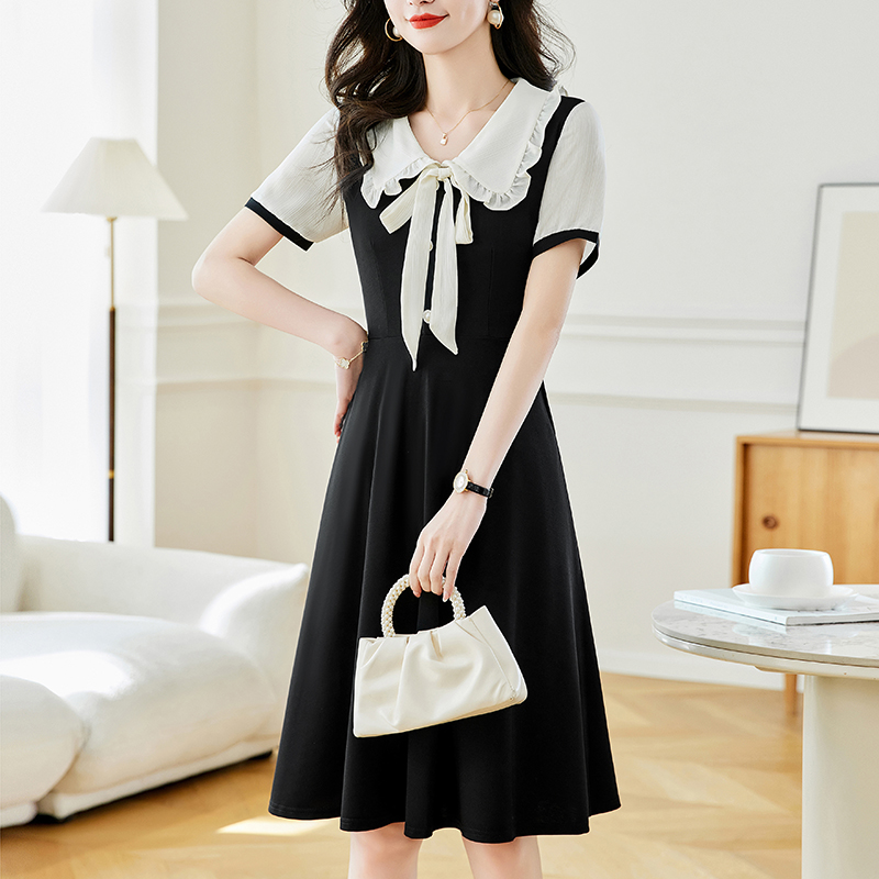 Summer Lady Elegant Faux Two Piece Slim Fit Midi Plus Size Women Dress Short Sleeve