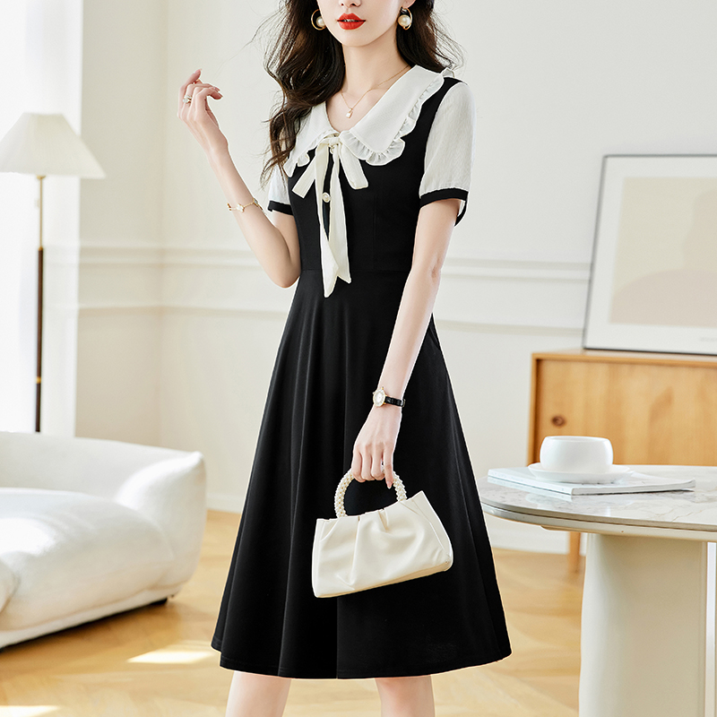 Summer Lady Elegant Faux Two Piece Slim Fit Midi Plus Size Women Dress Short Sleeve