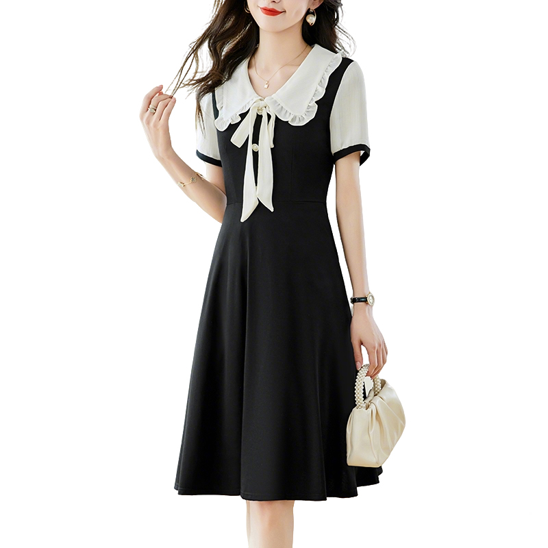 Summer Lady Elegant Faux Two Piece Slim Fit Midi Plus Size Women Dress Short Sleeve