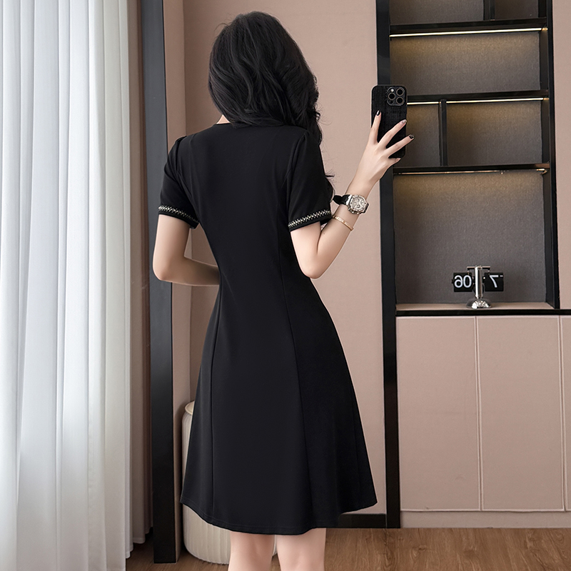 Summer New Style Fragrant Style Elegant Versatile Slimming Chic Light Luxury Waist-Cinching Dress Plus Size Women's Clothing Curvy Black