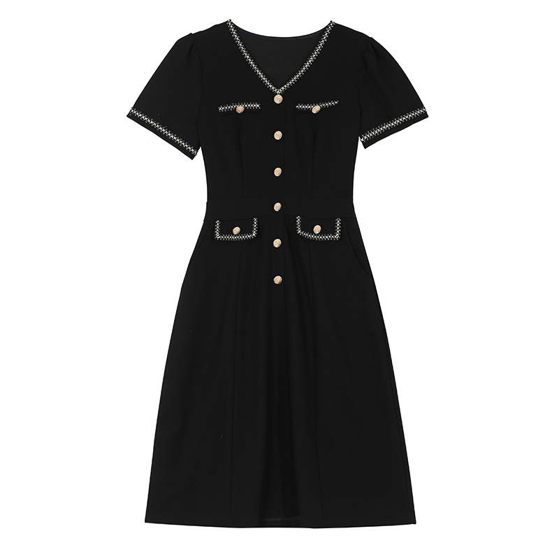 Summer New Style Fragrant Style Elegant Versatile Slimming Chic Light Luxury Waist-Cinching Dress Plus Size Women's Clothing Curvy Black