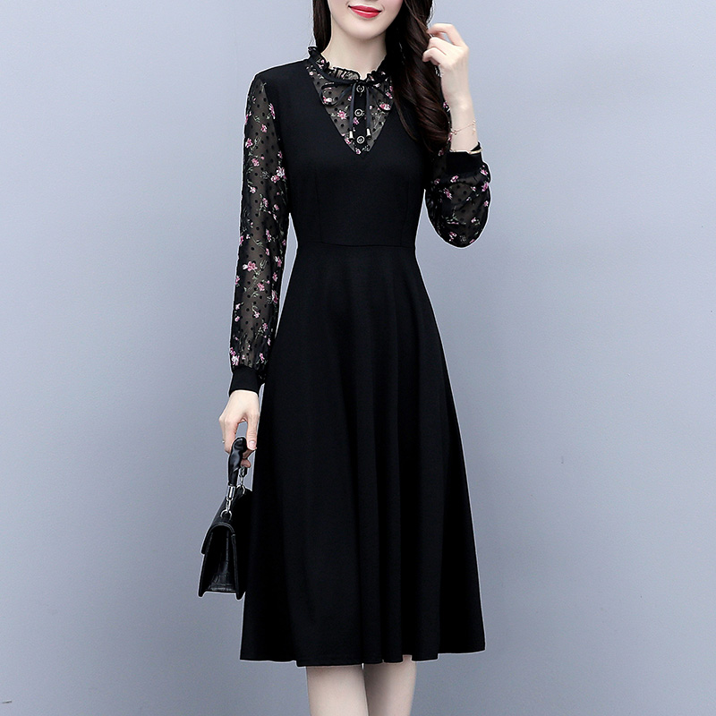 Plus Size Women's A-Line Dress with Long Sleeves and Tummy Coverage