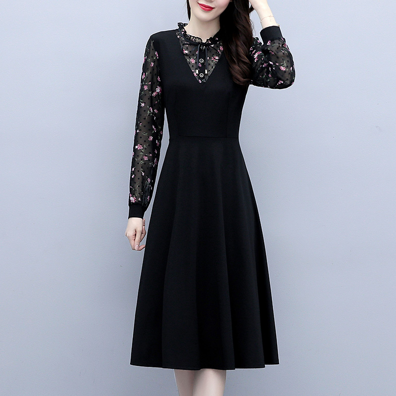 Plus Size Women's A-Line Dress with Long Sleeves and Tummy Coverage