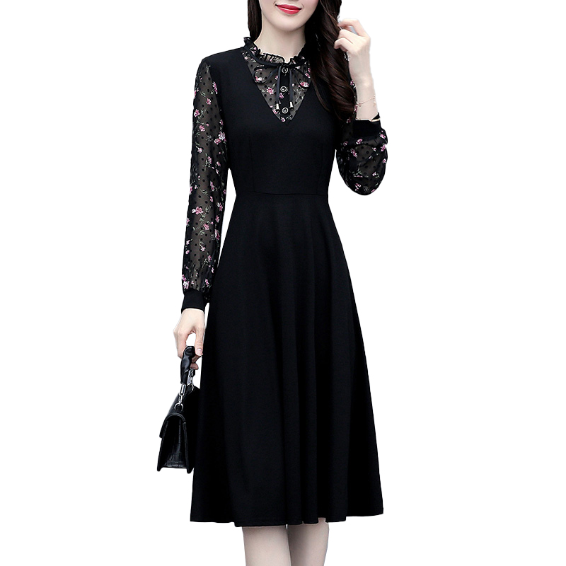 Plus Size Women's A-Line Dress with Long Sleeves and Tummy Coverage