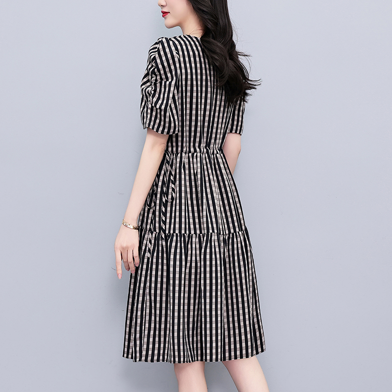 Plus Size Plaid Short Sleeve A-Line Midi Dress Summer 2026