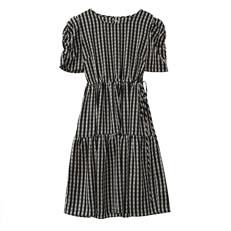 Plus Size Plaid Short Sleeve A-Line Midi Dress Summer 2026