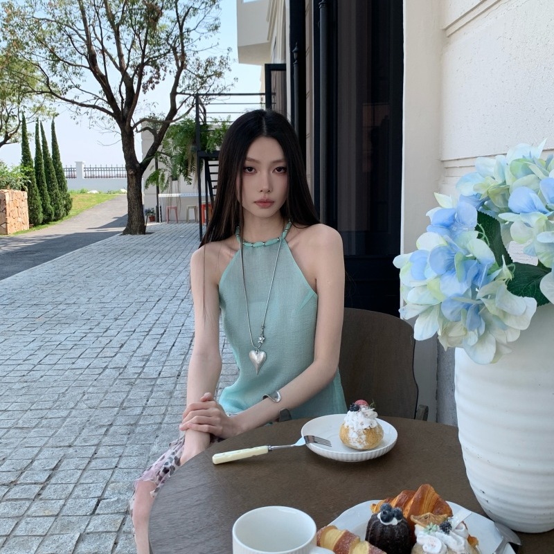 Summer Beaded Neckline Lightweight Sleeveless Top