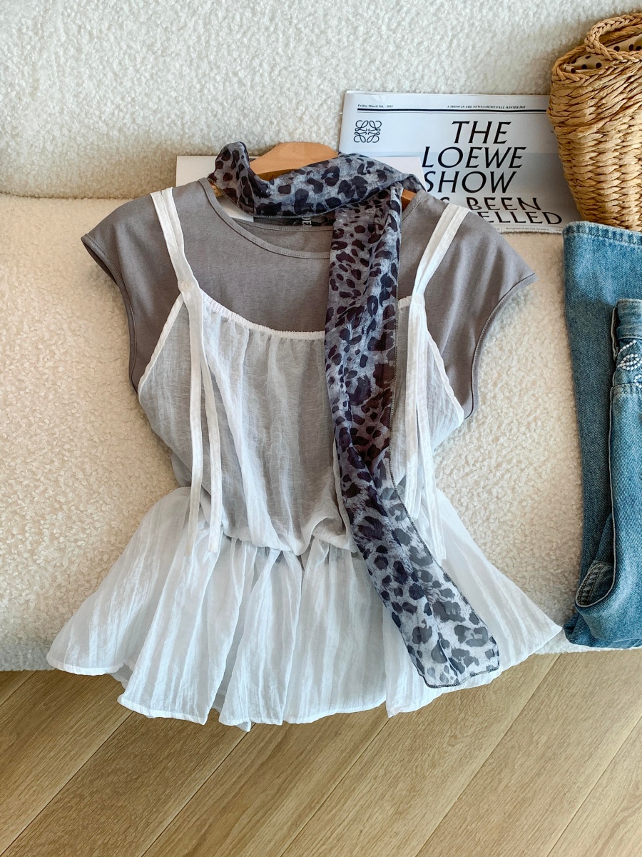 Women's Summer Two-Piece Set with Flutter Sleeve Top and Camisole - Style b65c32
