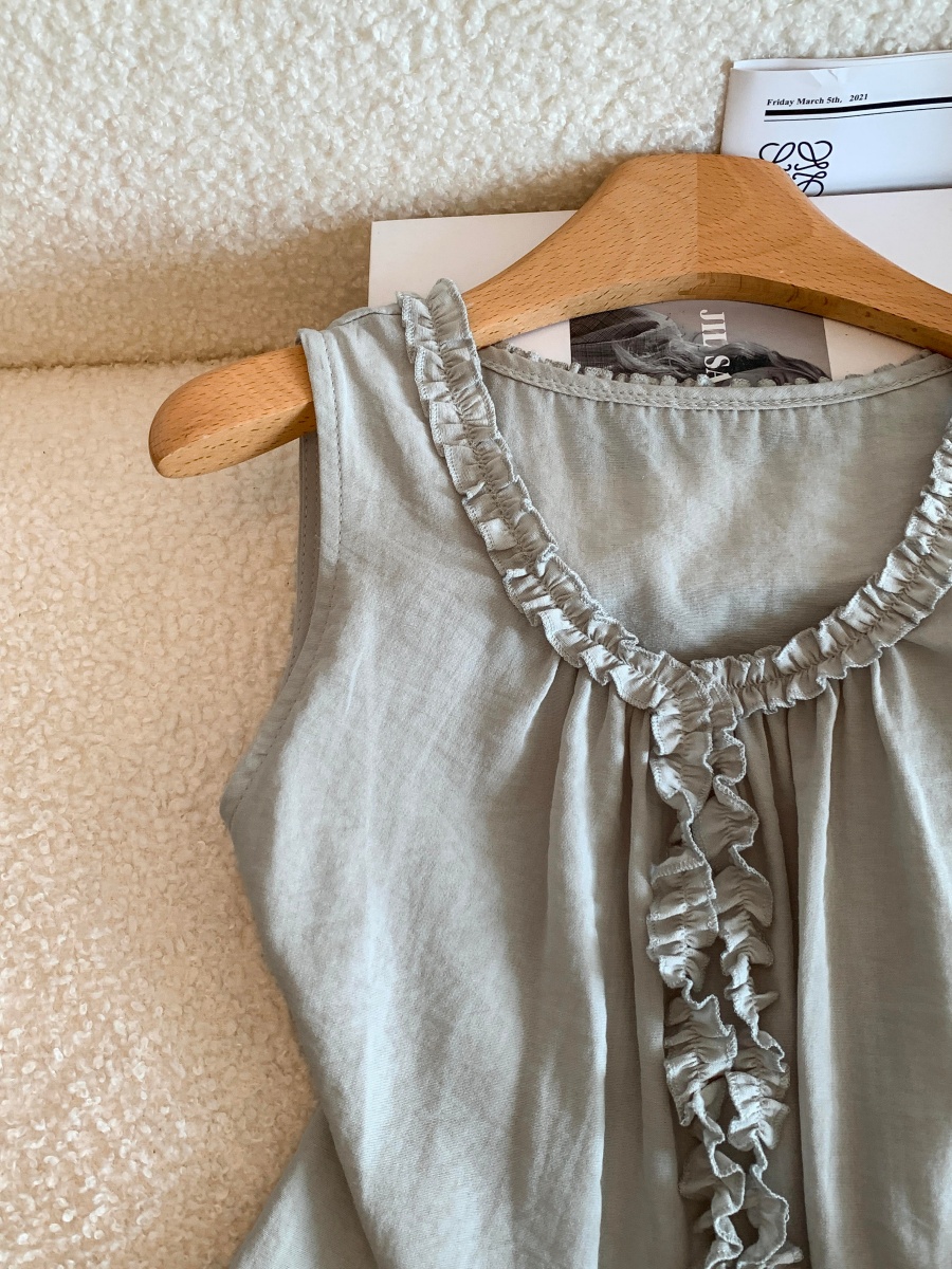 Korean Style Lace Trim Sleeveless Shirt Women Summer Round Neck Camisole Top