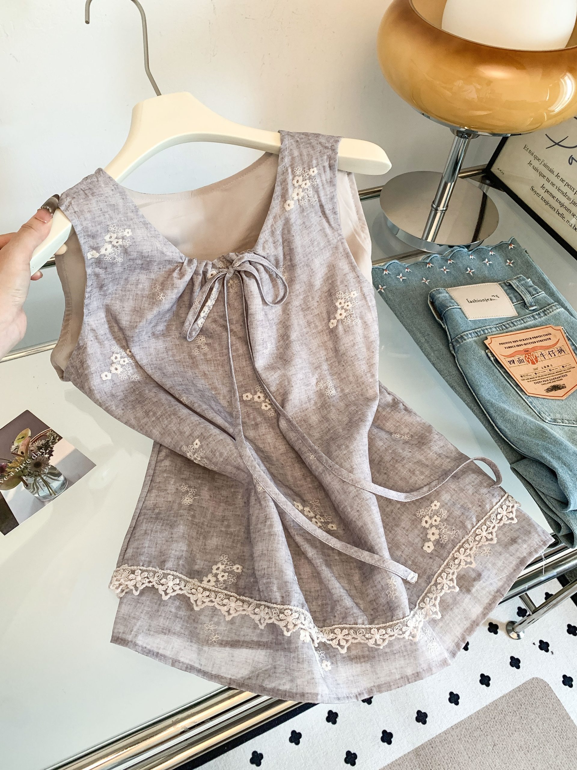 Korean Style Slimming Soft Versatile Floral Strap Camisole Women Summer Fashion Loose Round Neck Top