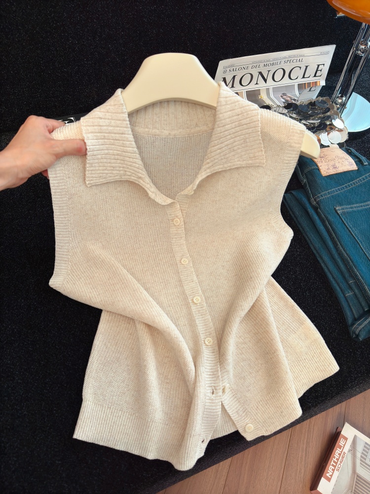 Women's Sleeveless Polo Collar Knit Cardigan Summer New Soft Comfortable Versatile
