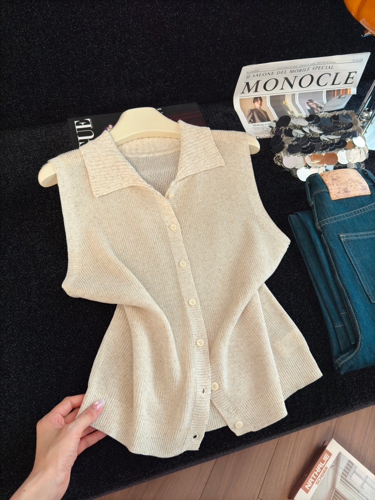 Women's Sleeveless Polo Collar Knit Cardigan Summer New Soft Comfortable Versatile