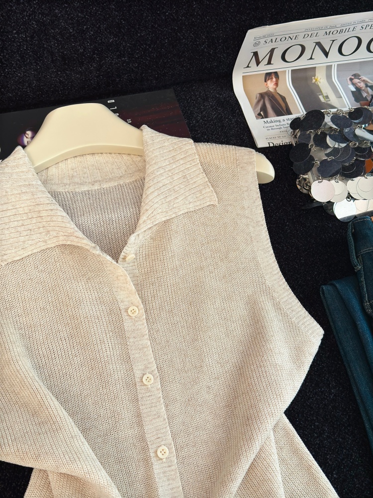 Women's Sleeveless Polo Collar Knit Cardigan Summer New Soft Comfortable Versatile
