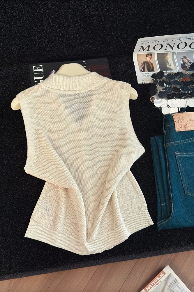 Women's Sleeveless Polo Collar Knit Cardigan Summer New Soft Comfortable Versatile