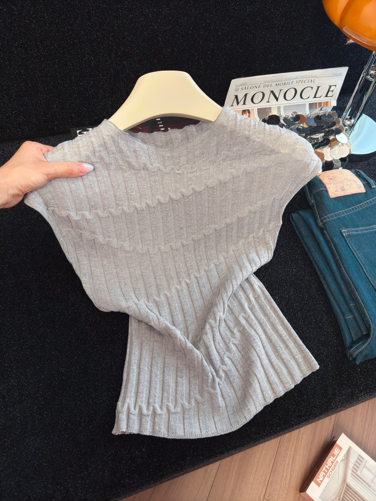Women's Summer Knit Top Soft Comfortable Pullover Solid Color Slimming Sweet Style