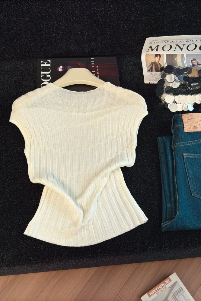 Women's Summer Knit Top Soft Comfortable Pullover Solid Color Slimming Sweet Style