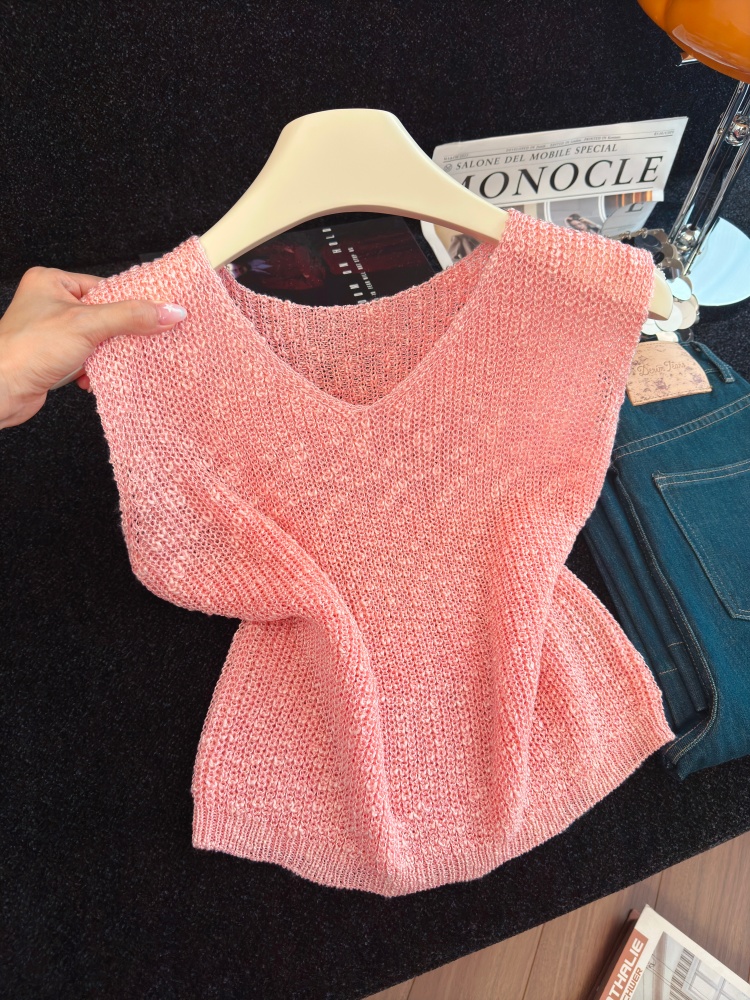 Classic Solid V-Neck Knit Vest for Women - Summer 2026 Sleeveless Layering Top