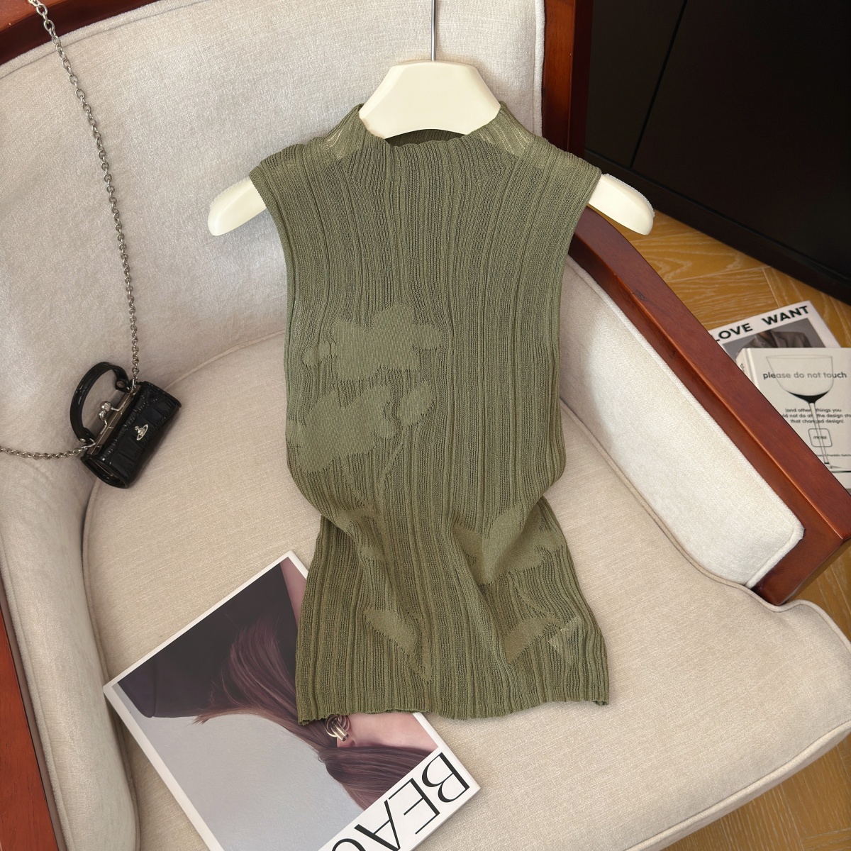 Women's Jacquard Knit Tank Top Sleeveless Vest for Layering - Style d13935