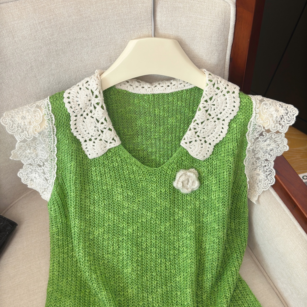 Women's Lace Trim Knit Vest Autumn 2026 Retro Pullover Top
