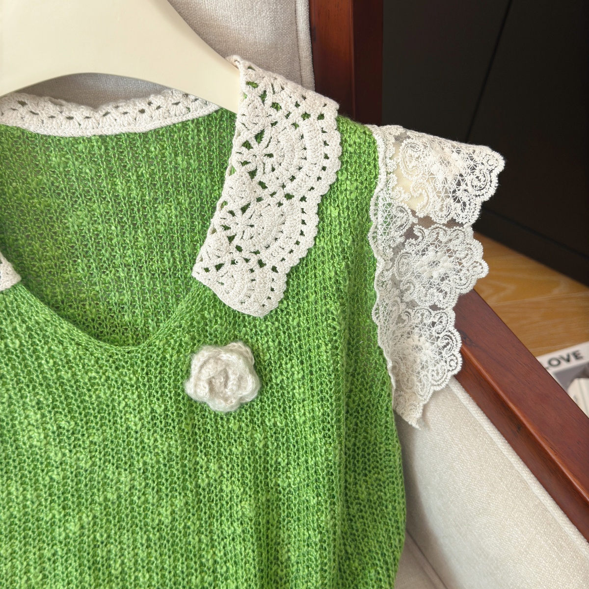 Women's Lace Trim Knit Vest Autumn 2026 Retro Pullover Top