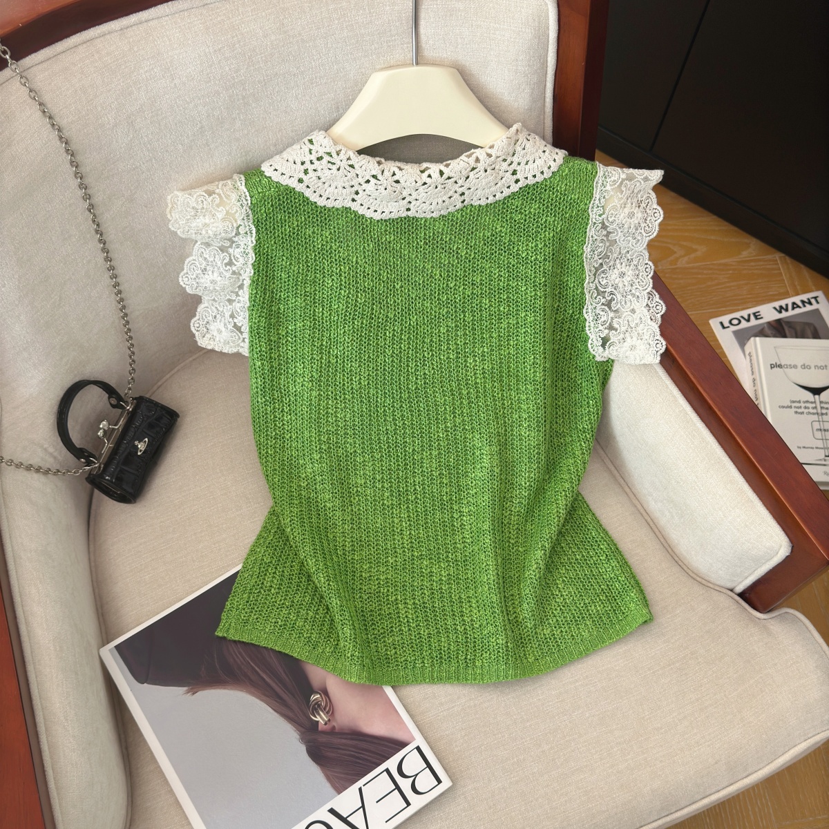 Women's Lace Trim Knit Vest Autumn 2026 Retro Pullover Top