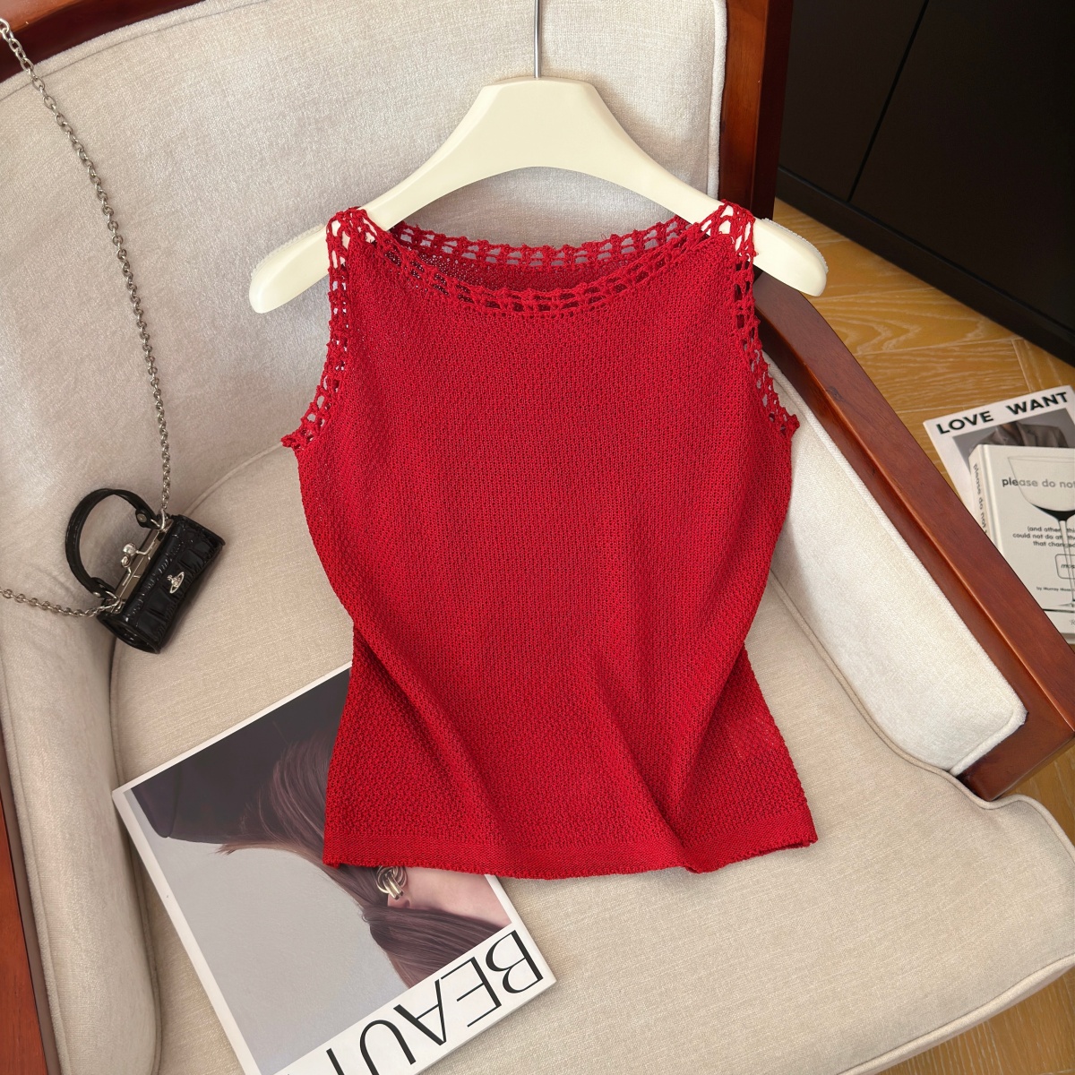 Elegant Lace Knit Tank Top for Women Summer New Sleeveless Slimming Vest