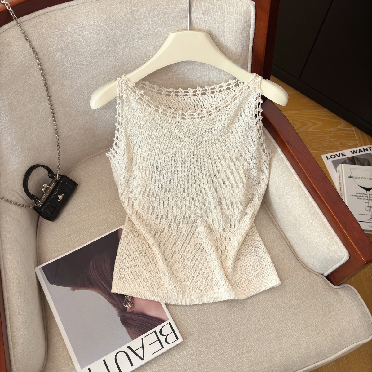 Elegant Lace Knit Tank Top for Women Summer New Sleeveless Slimming Vest