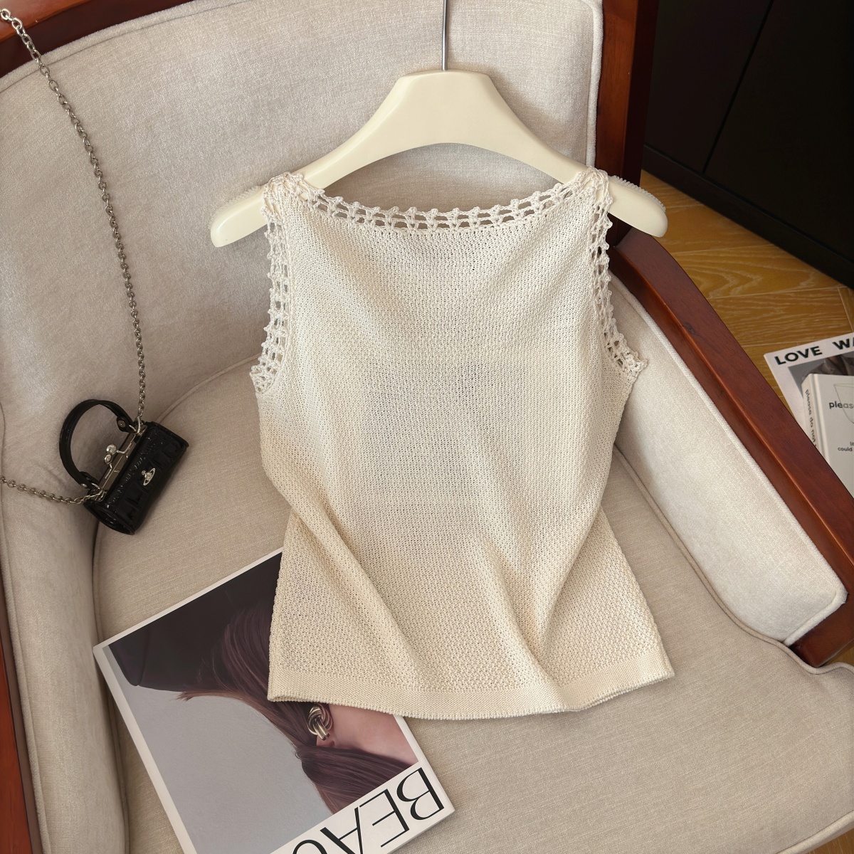Elegant Lace Knit Tank Top for Women Summer New Sleeveless Slimming Vest